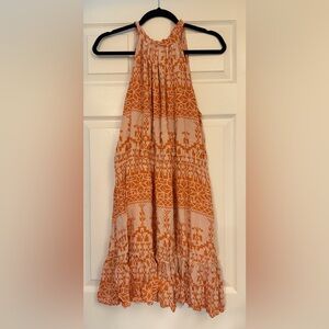 BTFBM Orange Geometric Print Halter Sundress, Size XL